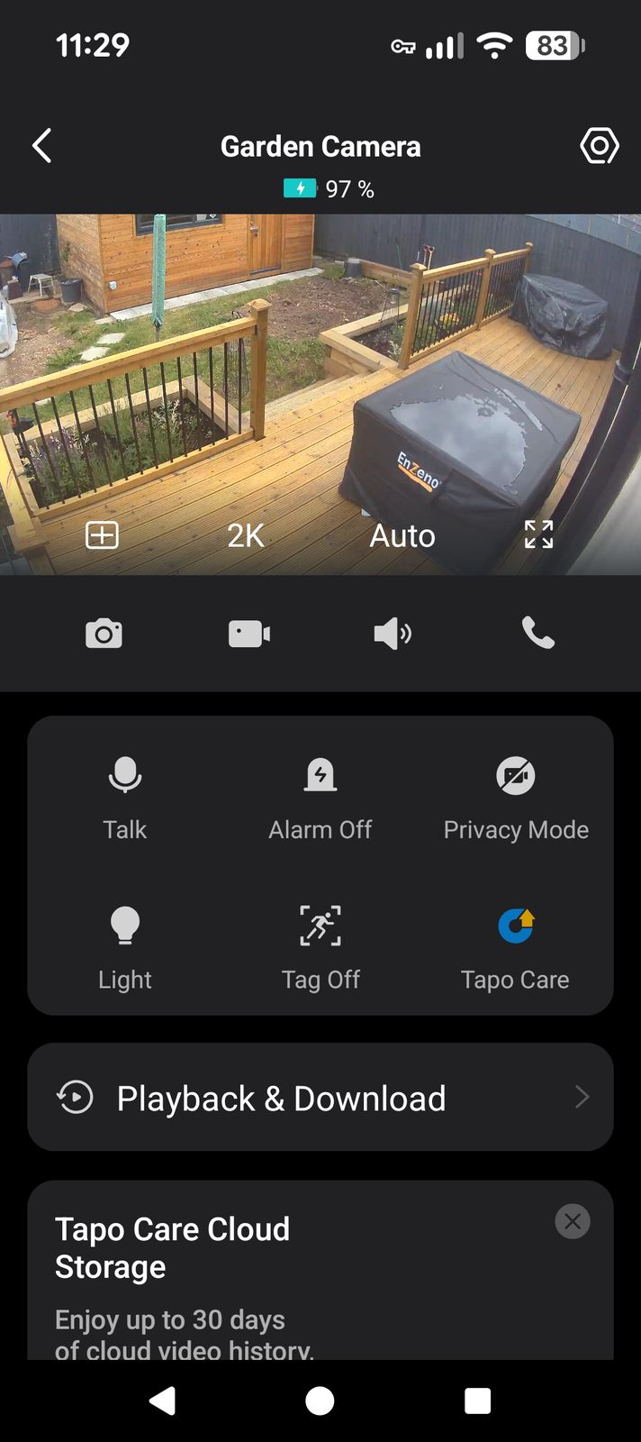 Tapo app on a phone — live view of your cameras from anywhere