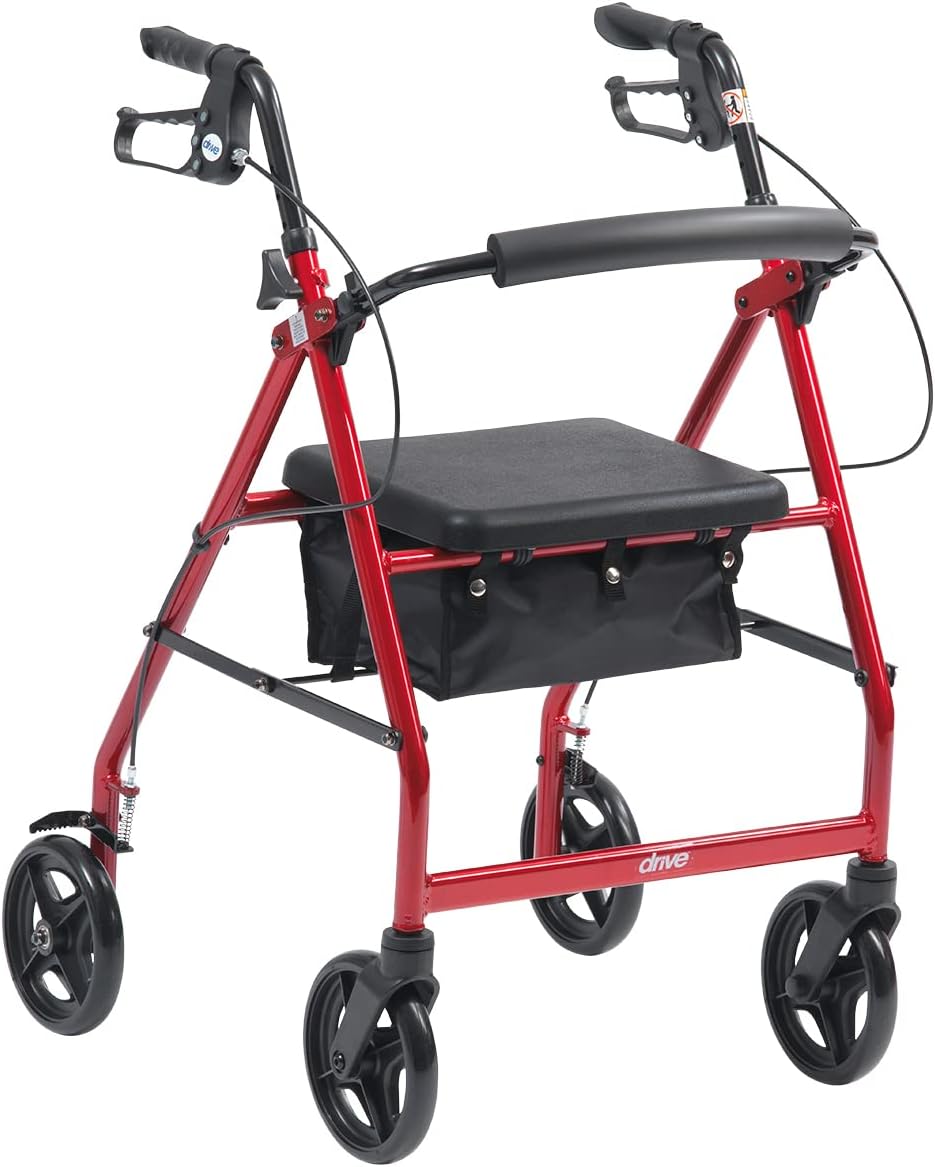 Drive DeVilbiss R8 aluminium rollator with padded seat, in red