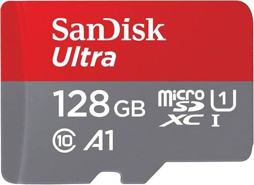 SanDisk 128GB microSD card, sold and fitted with the camera